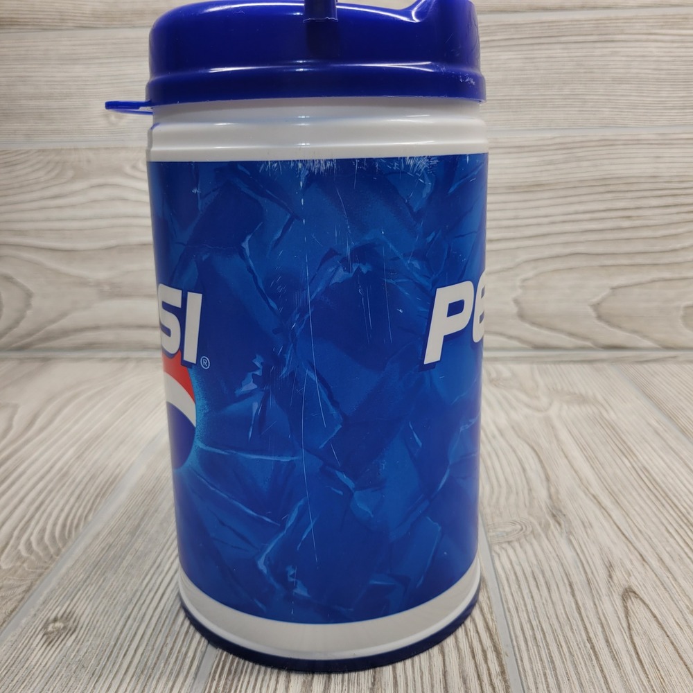 Pepsi Insulated Travel Mug 32oz Blue Whirley Plastic Soda Pop Cup Handle Vtg - Picture 4 of 11